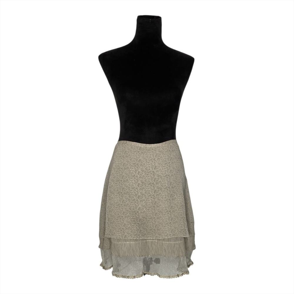 Go Silk 100% Silk Tiered Mini Skirt Size 3 US L Layered Sheer Gold Trim Romantic